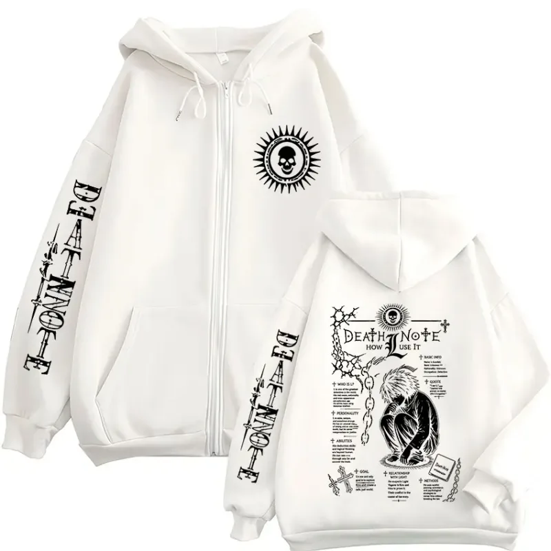 Anime Death Note L · Lawliet Ryuk Zipper Hoodies Roupas Masculinas Moda Casual Manga Longa Zip Up Moletom Com Capuz Jaquetas Casacos