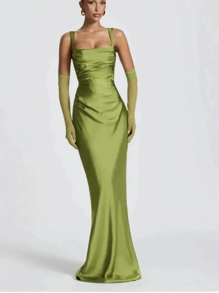 Elegant Scarf Collar Sling Women Summer Dress Solid Sleeveless Off-shoulder Slim Maxi Dresses 2026 Lady Chic Evening Party Gown — image 4