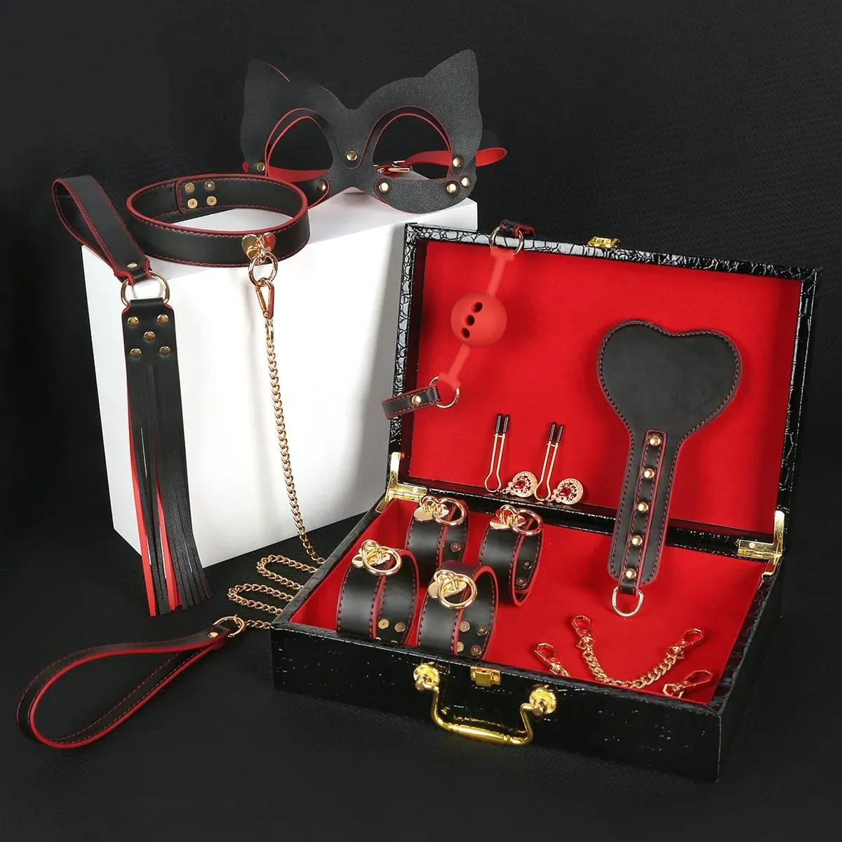 Conjunto de roleplay de escravo, algemas de couro, tornozelo, máscara de mordaça, chicote, coleira, brinquedos sexuais para mulheres, casais, kit de bondage bdsm — image 6