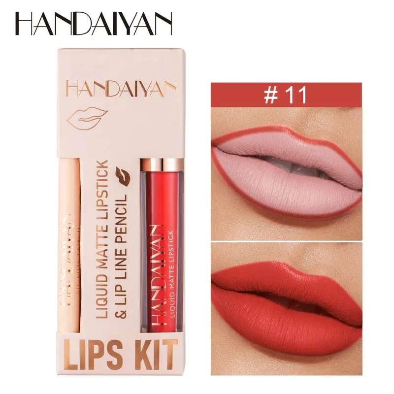 Pambabaeng 2-in-1 Lipstick Set na may Lip Liner Waterproof Long-lasting Korean Makeup Matte Finish Cosmetics Kit Libreng Pagpapadala — image 11
