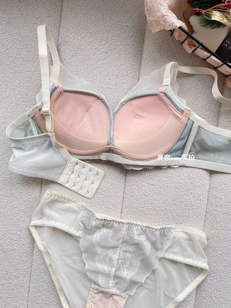 French Style Soft Lace Wireless Bra Set Women Push Up Small Breast Lift Full Cup Sexy Adjustable Comfort Lingerie Set Daily Wear — image 4