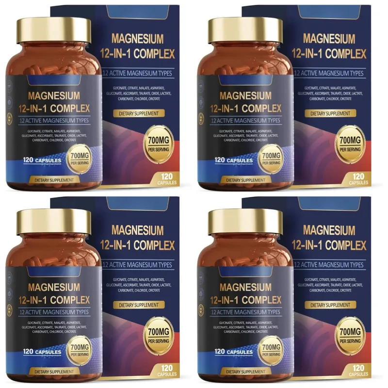 Magnesium Glycinate 12-in-1 Complex Sleep & Mood Support Muscle & Bone Health Citrate Malate Taurate 120 Capsules Non-GMO