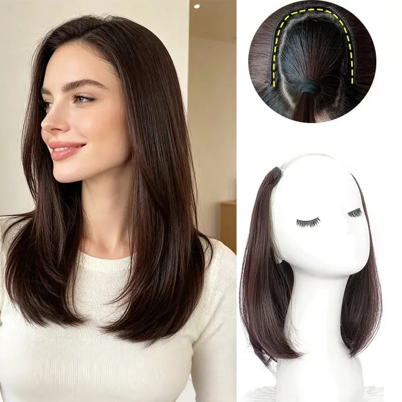 20/30cm sintético curto reto fivela interna em forma de v meia cabeça extensão do cabelo invisível peruca para mulher — image 2