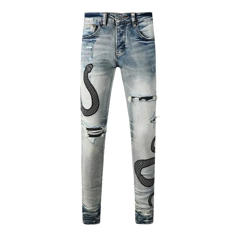 Fashion Americans Brands Men's Jeans Luxury Streetwear Holes Long Trousers Quality Male Stretch Slim Pants Skinny Trousers — image 12