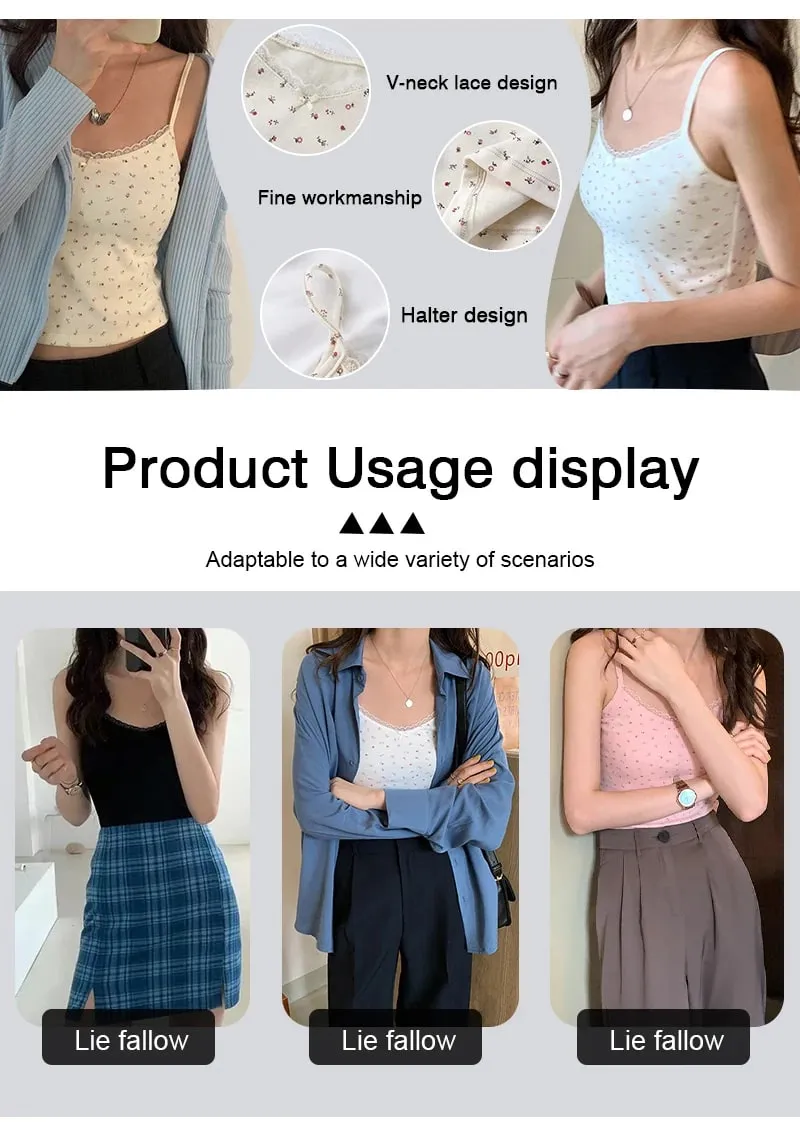 Original 100% Cotton Women's Short Knit Vest Printed Slim Fit Sexy Exposed Navel Lace Border Bow Sleeveless Lady Elastic Vests — image 9