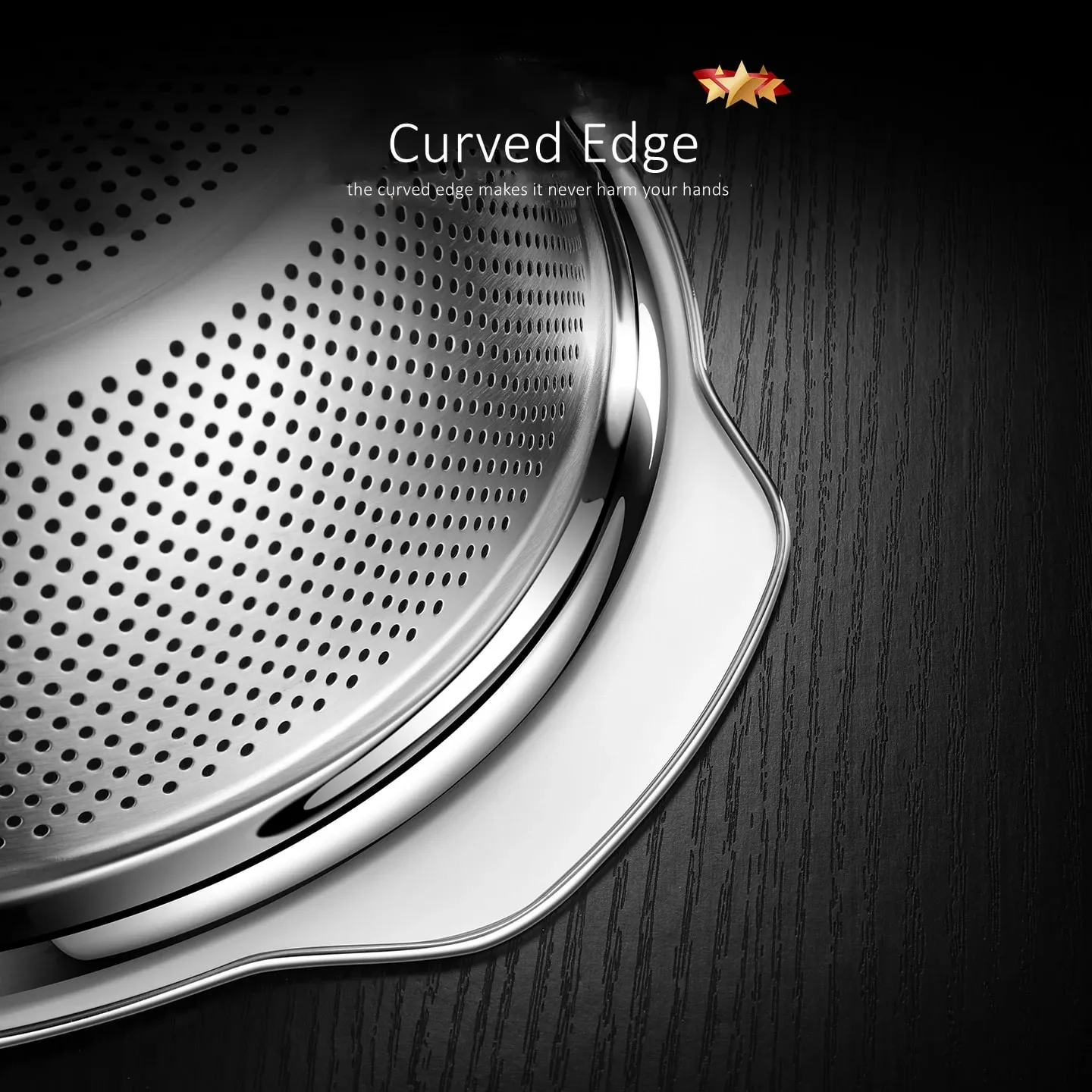 LFGB Certification Kitchen Fruit Vegetable and Rice Washing Basin 23~31cm Diameter Dense Drainage Hole Colander with Side Handle — image 4