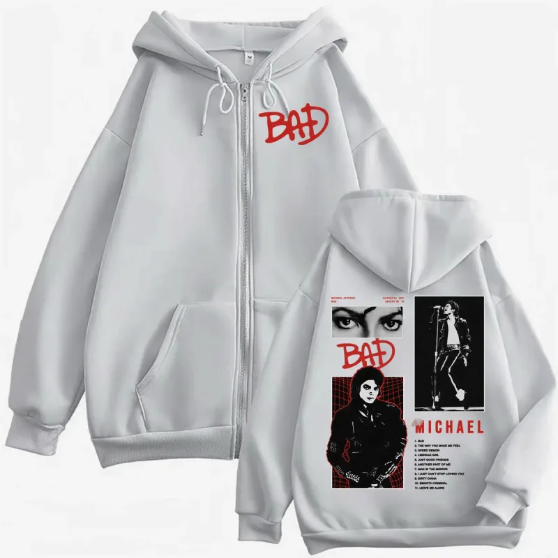 King of Pop Michael Jackson Bad Era Tour Zip Up Hoodies Men Women Fashion Harajuku Jacket Sweatshirts Casual Fleece Zipper Coats — image 6