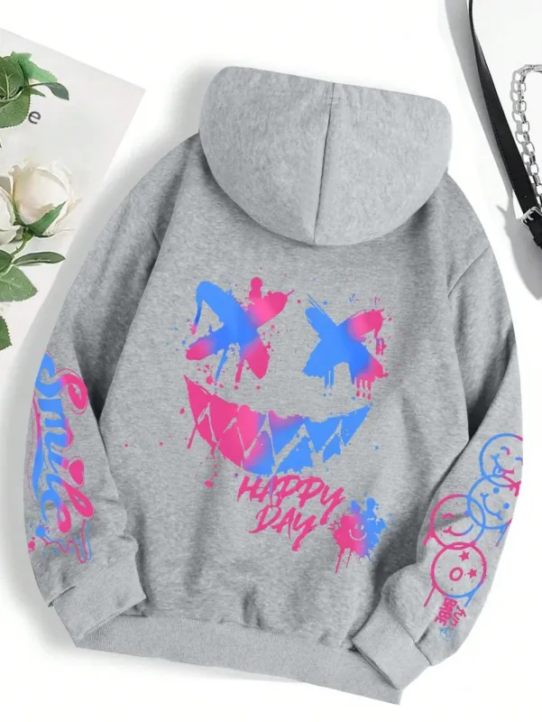 Novo outono masculino personalizado rosto sorridente impressão confortável respirável moletom com capuz ao ar livre moda de rua com capuz sweatshi — image 15