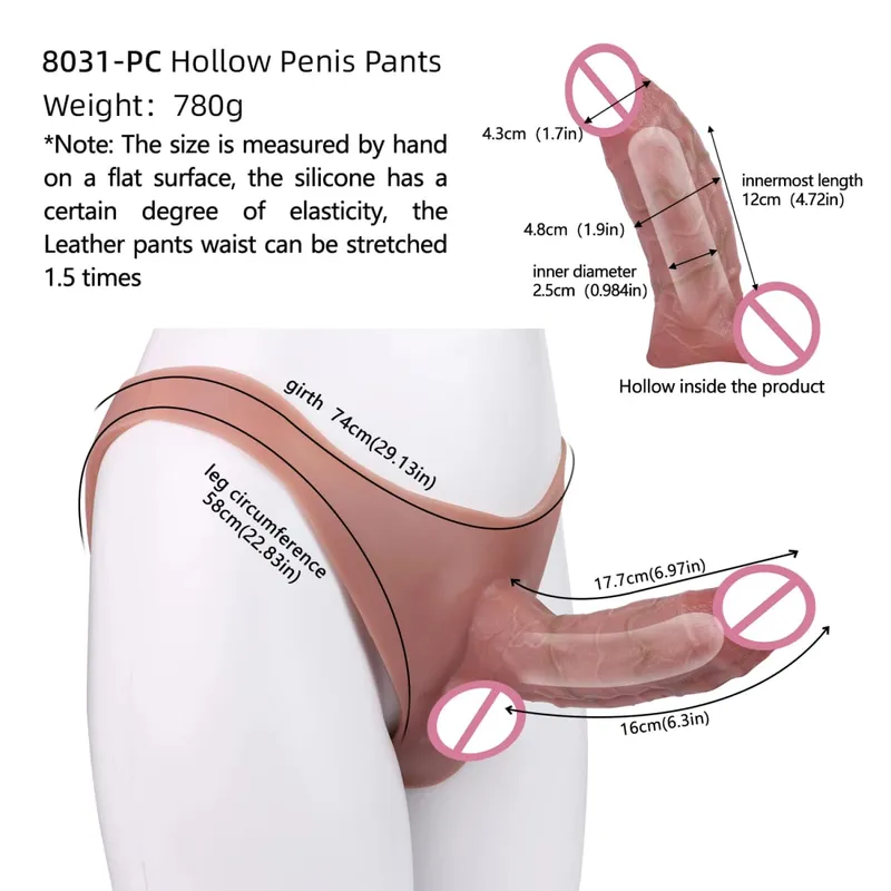 Strap-On Penis Sleeve Realistic Hollow Dildo Pants Silicone Male Dick Extender Lifelike Sex Toys For Men Adult Sexshop — image 19