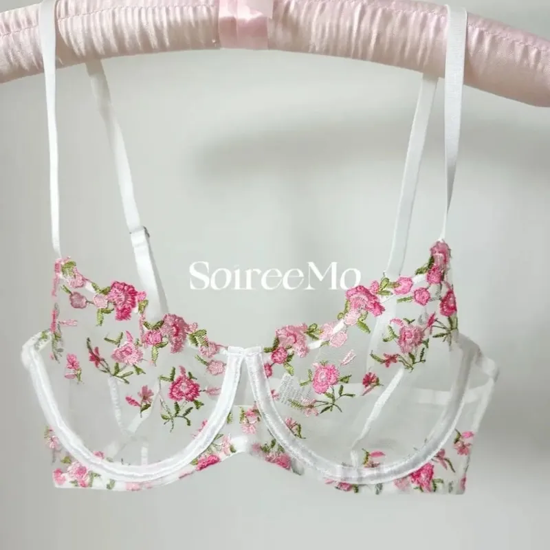 Sexy French Lingerie Set Floral Embroidery Sheer Mesh Bra with Soft Underwire Comfort Support for Large Bust CA S-XL MOYISU Bras — image 8