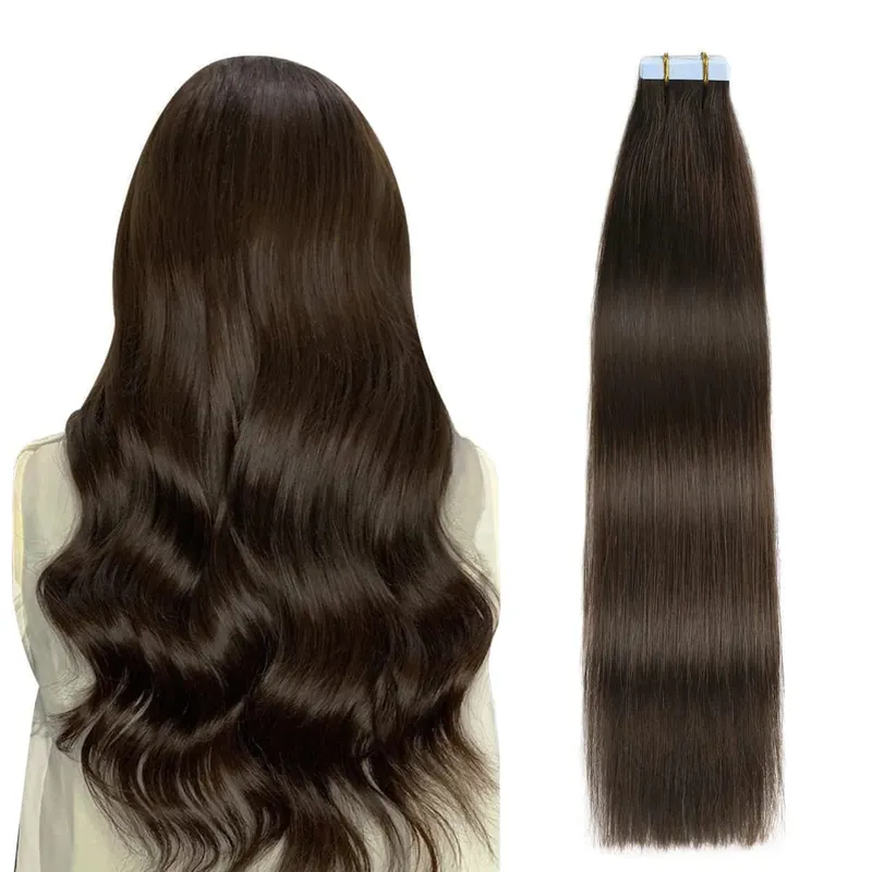 Invisible Tape in Hair Extensions 100% Remy Human Hair Dark Brown Hair Extensions for Women Adding Length And Volume — image 13