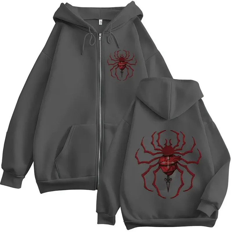 Anime caçador x caçador fantasma trupe aranha logotipo zíper hoodies moletom com capuz masculino manga comprida pullovers jaquetas