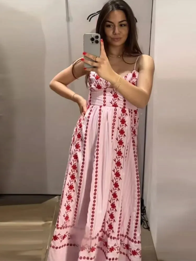 Sleeveless Women's Floral Print Maxi Dress Spaghetti Strap Sweetheart Neck Flowy Boho Vacation Dresses Summer New Cute Wear — image 4