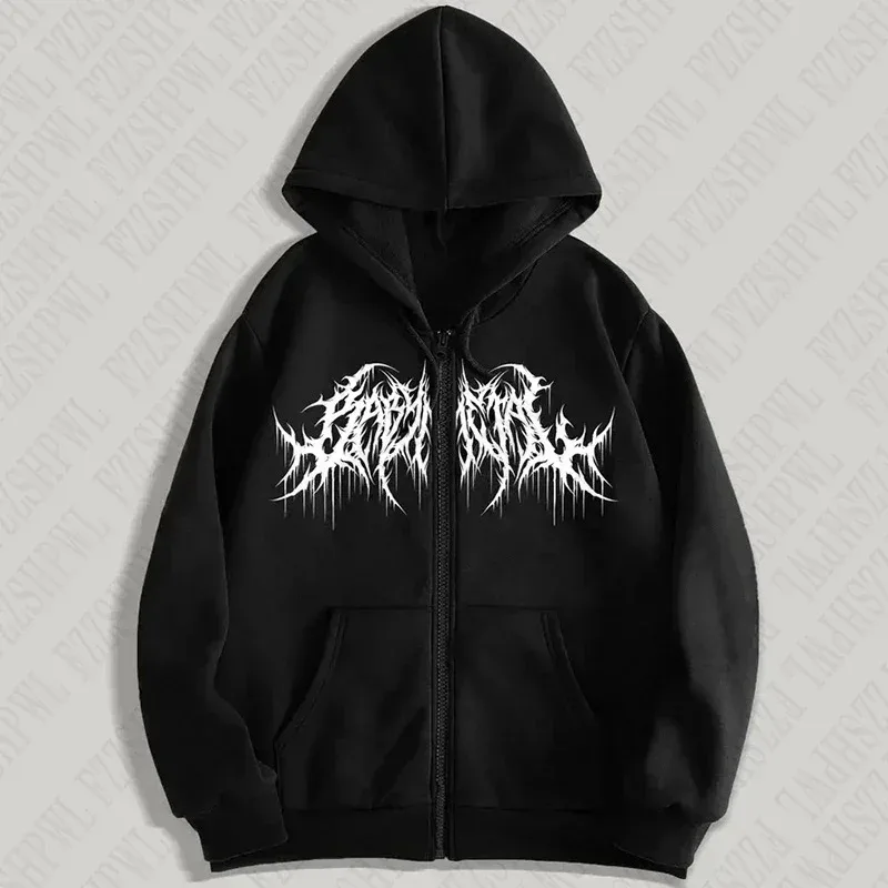 Y2K moletom com capuz com zíper masculino moderno estampado estilo hip hop gótico 2026 outono/inverno quente moletom de manga comprida