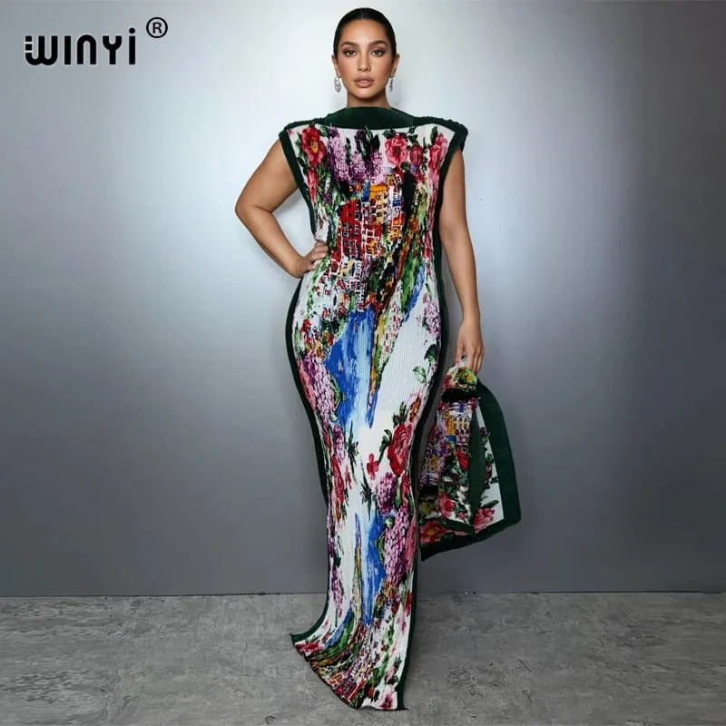 Plissado elástico fino vestido feminino design amassado plissado luxo abaya muçulmano vestido de festa poncho para mulher beach wear kaftan — image 8