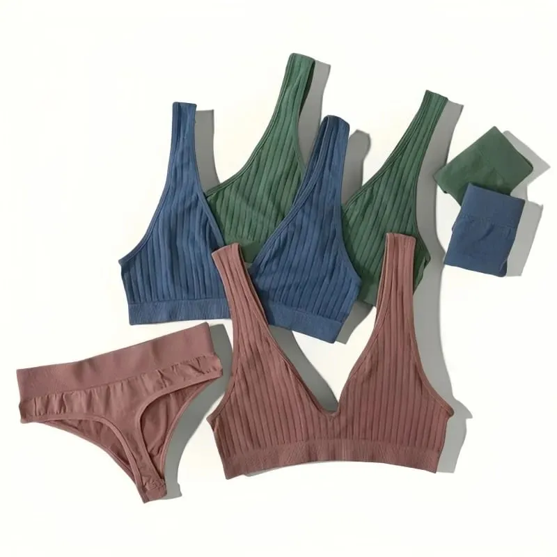 Conjunto de sutiã e calcinha sem costura push up sutiãs feminino lingerie sexy feminino cintura alta g-string com decote em v sutiã conjunto — image 1