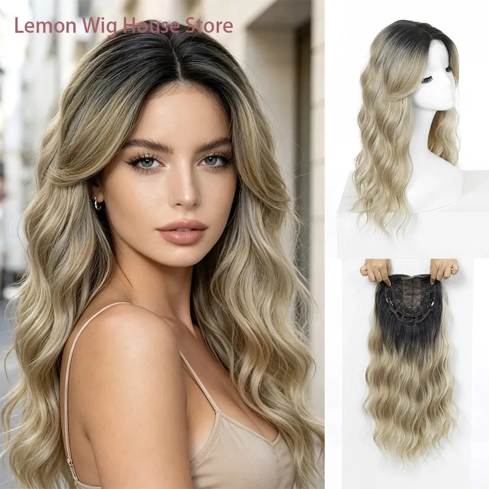 20 Inch Synthetic Long Wave Hair Topper Lace Base Hairpiece Clip on Top Hair for Women Cover Thinning Hair Breathable Wig Piece — image 8