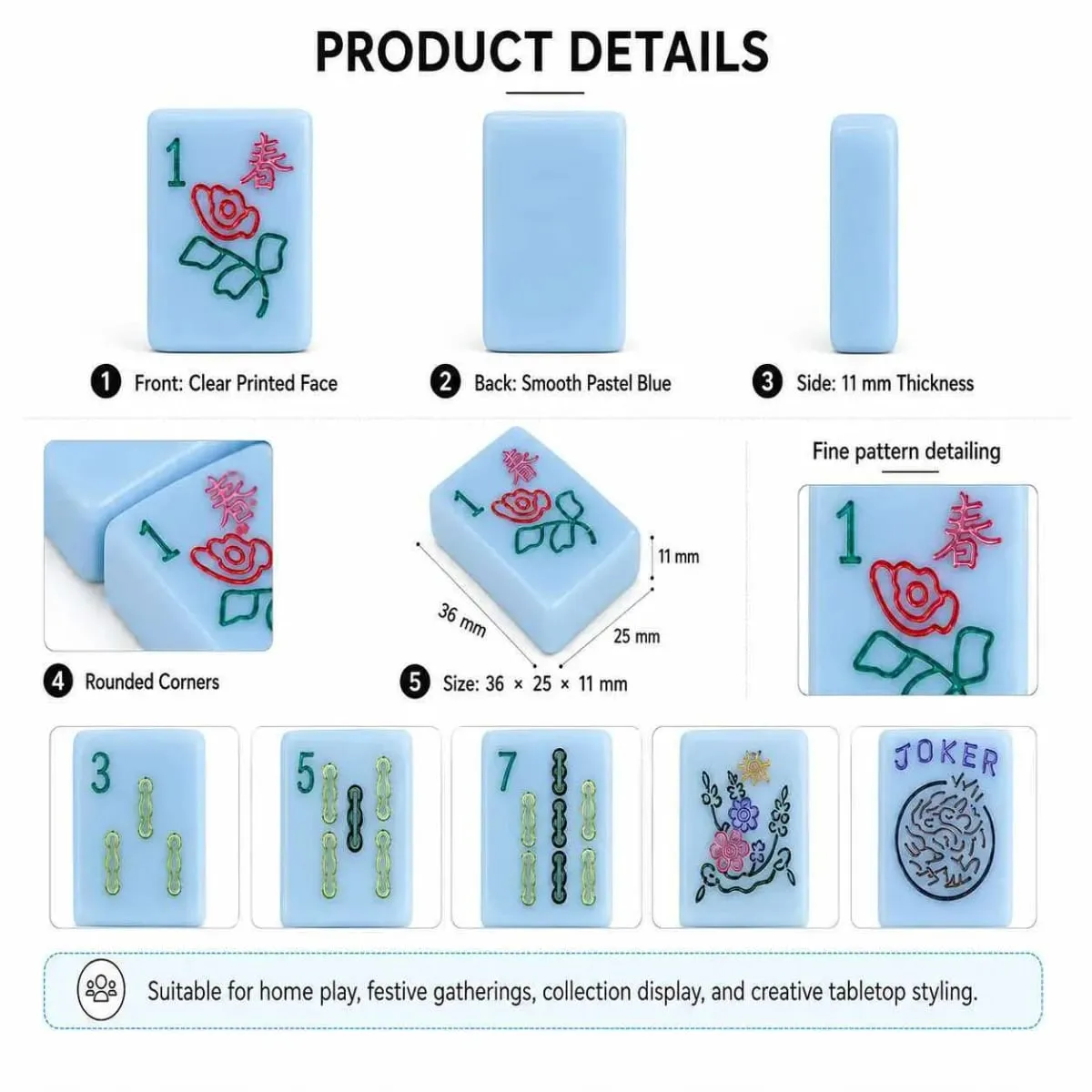 Classic Pastel Blue Mahjong Set American Style Acrylic Mah Jongg 160 Pieces Rounded Edge Table Game Christmas Gift — image 2