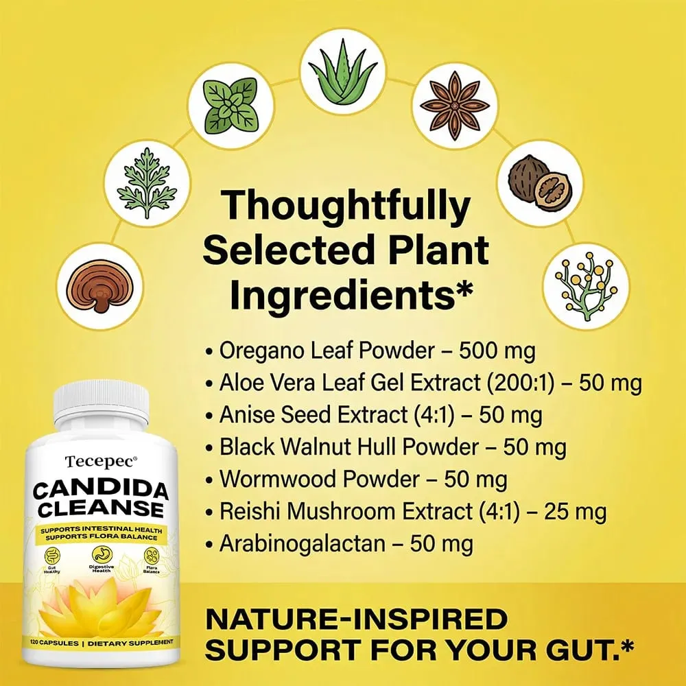 Candida Cleanse Capsules - Intestinal Colon Detox Gut Flora Balance Supports Digestion Relieve Bloating Antioxidant Supplement — image 4