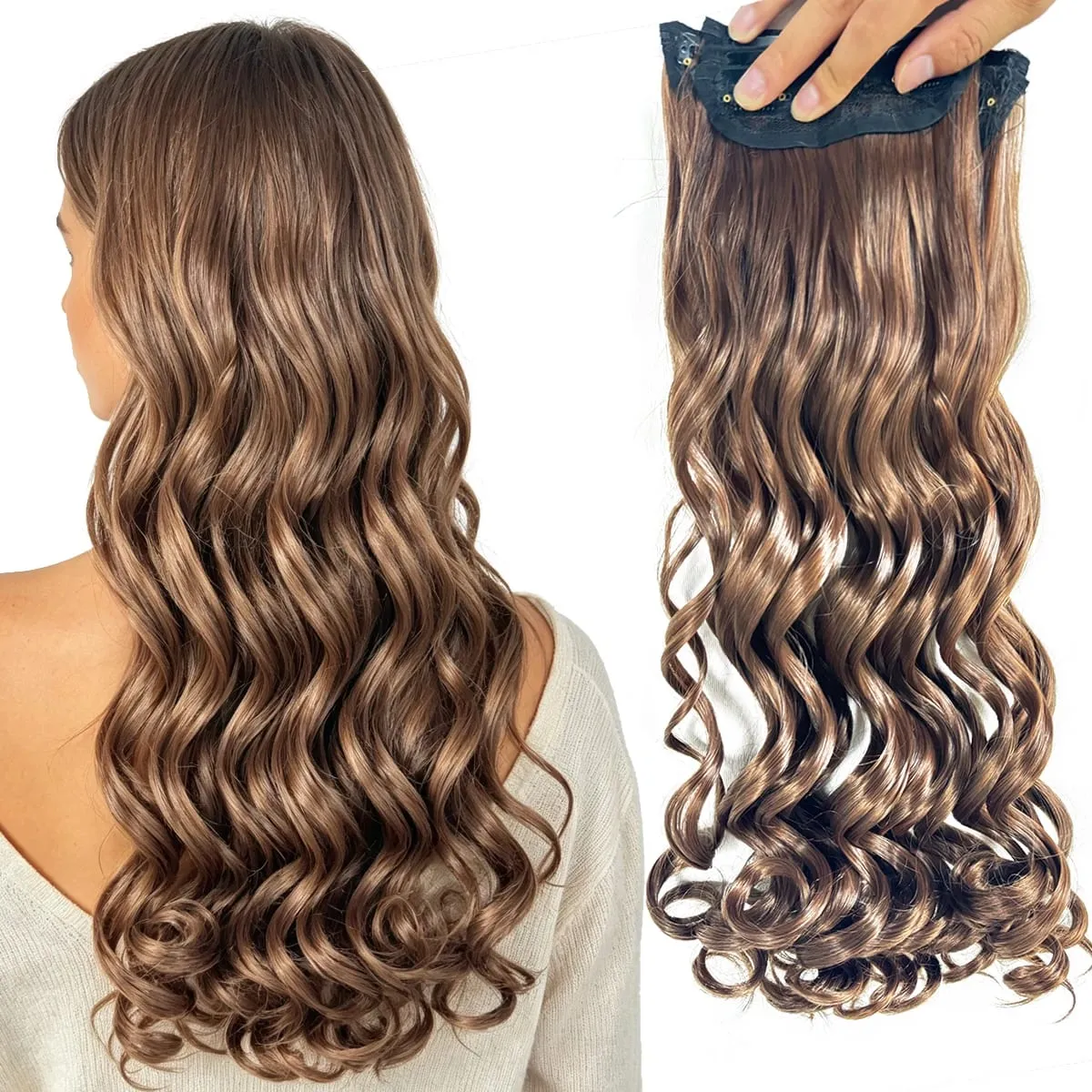 Synthetic Roman curls sandwiched in hair extension long curly wig women's hair extension hair piece daily party — image 9