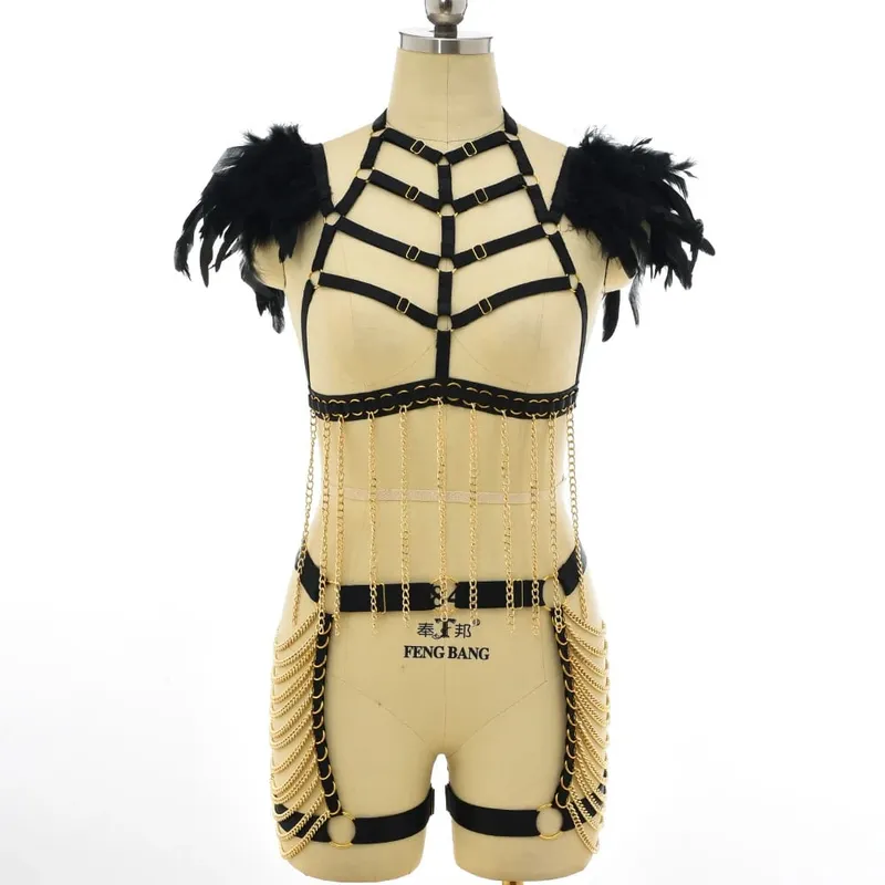 Gótico elástico corpo arnês gaiola sutiã oco ajustar lingerie sexy conjunto punk halloween pena desempenho roupas bondage arnês — image 10