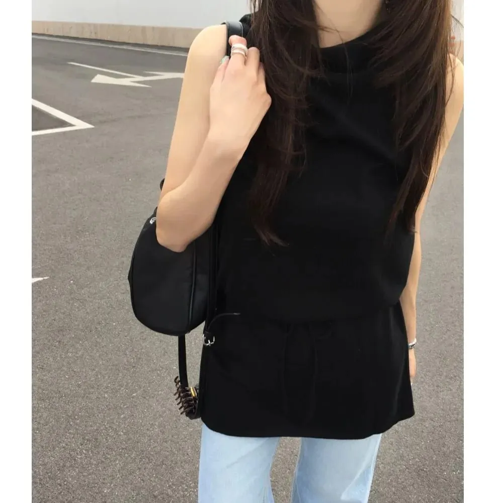 Summer Elegant Drawstring Waist Slimming Sleeveless Short Dress Comfortable Casual Style Women's Clothing Commute Suitable — image 3
