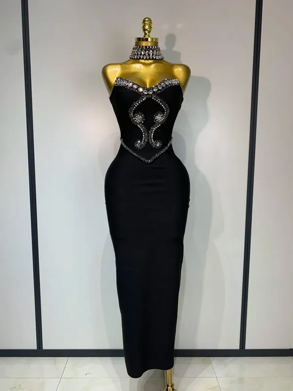 Alta qualidade sem alças miçangas com colar vestido bandagem celebridade elegante festa à noite fantasia clube vestidos de aniversário — image 7