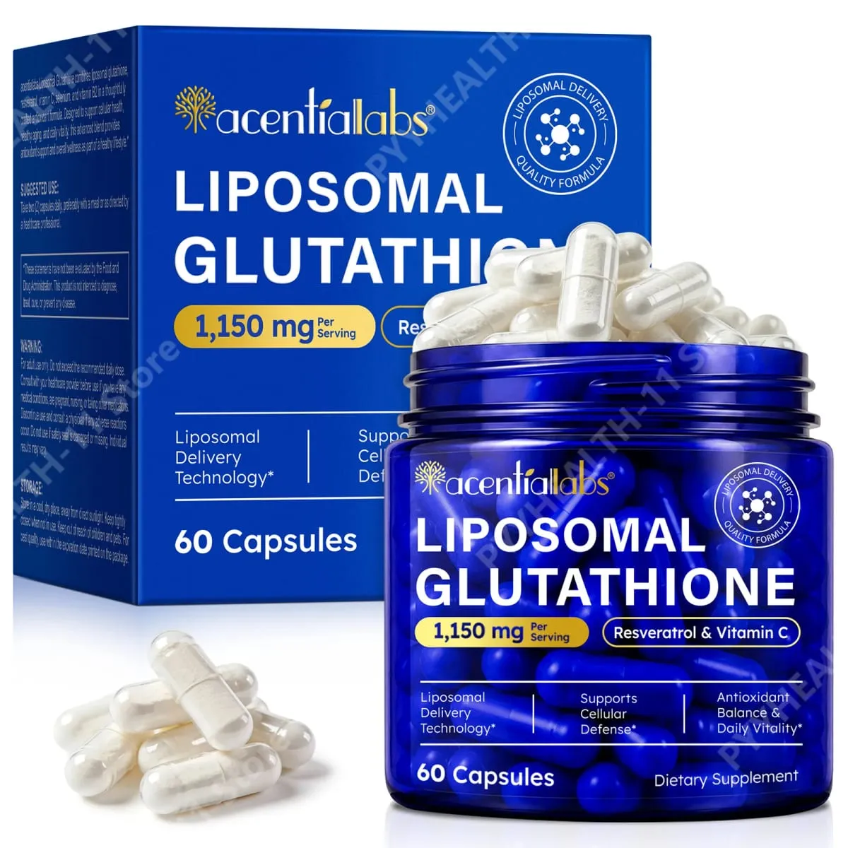 Liposomal Glutathione Capsules with Resveratrol Vitamin C for Antioxidant Defense Immune & Cellular Support 60 Capsules — image 1