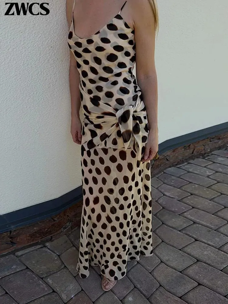 Polka dots print destacável cachecol estilingue vestido 2026 novas senhoras magro com decote em v cinta de espaguete vestidos longos vestidos de praia femininos — image 2