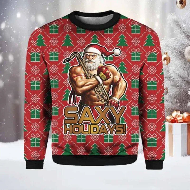 Fashion Santa Claus Graphic Ugly Christmas Sweatshirt For Men Casual Autumn Winter 3D Printed Sweater Loose Breathable Pullovers — image 10