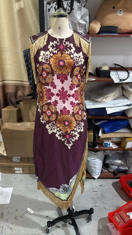 Elegante impresso feminino borla vestido franjas sem mangas magro irregular festa vestidos de noite 2026 primavera verão senhora vestidos