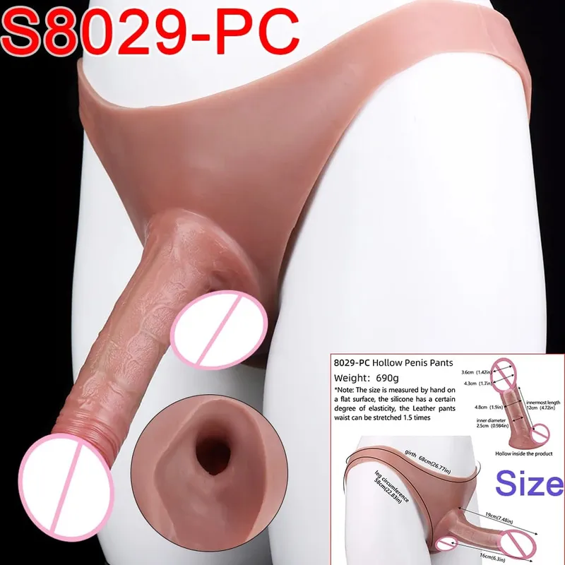 Male Strap-On Long Hollow Dildo Ultra Realistic Penis Extend Sleeve Pants насадка на член Male Cock Cover Sex Toys