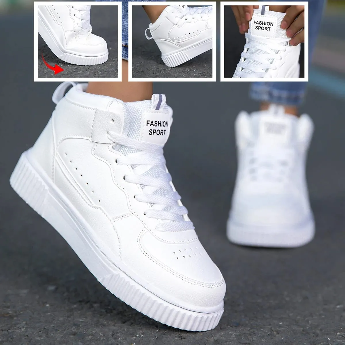 New Style Men's Casual Leather Shoes Trendy Breathable Versatile Sports White Sneakers Leather Trendy Shoes — image 1