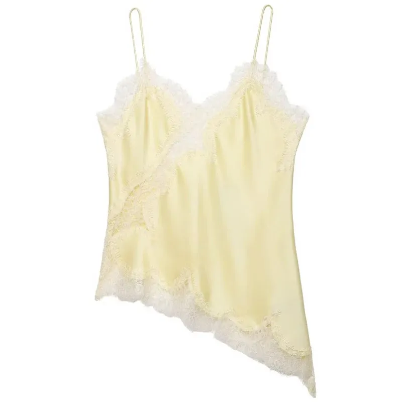 2025 Žena Asymetrické Slip Top Ženy Sexy Černá Žlutá Modrá Top Krajka Tanky & Camis Elegantní Košilka bez rukávů Y2K bez zad — image 11