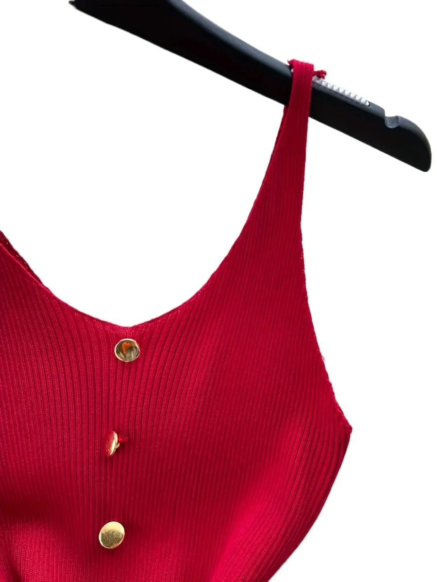 Feminino borgonha com decote em v sem mangas vestido de verão botão elástico com nervuras malha bodycon mini vestido lateral fenda casual vestido de festa de verão — image 6