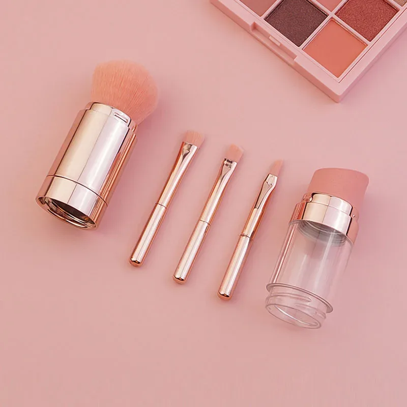Pincéis de maquiagem retráteis portáteis 5 em 1, para base, sobrancelha, lábios, sombra, pó solto, conjunto de cosméticos, ferramentas de pincel de maquiagem — image 2