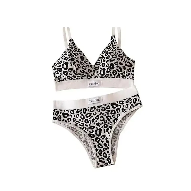 1/2/3set Women V-Neck Bra And Panties Set Low Waist Panties Female Sexy Lingerie Set Leopard Print Cotton Bra Sport Underwear — image 12