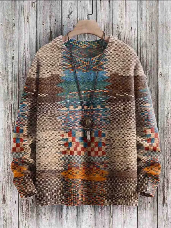 Suéter pulôver de malha com estampa vintage padrão feminino para homens — image 6