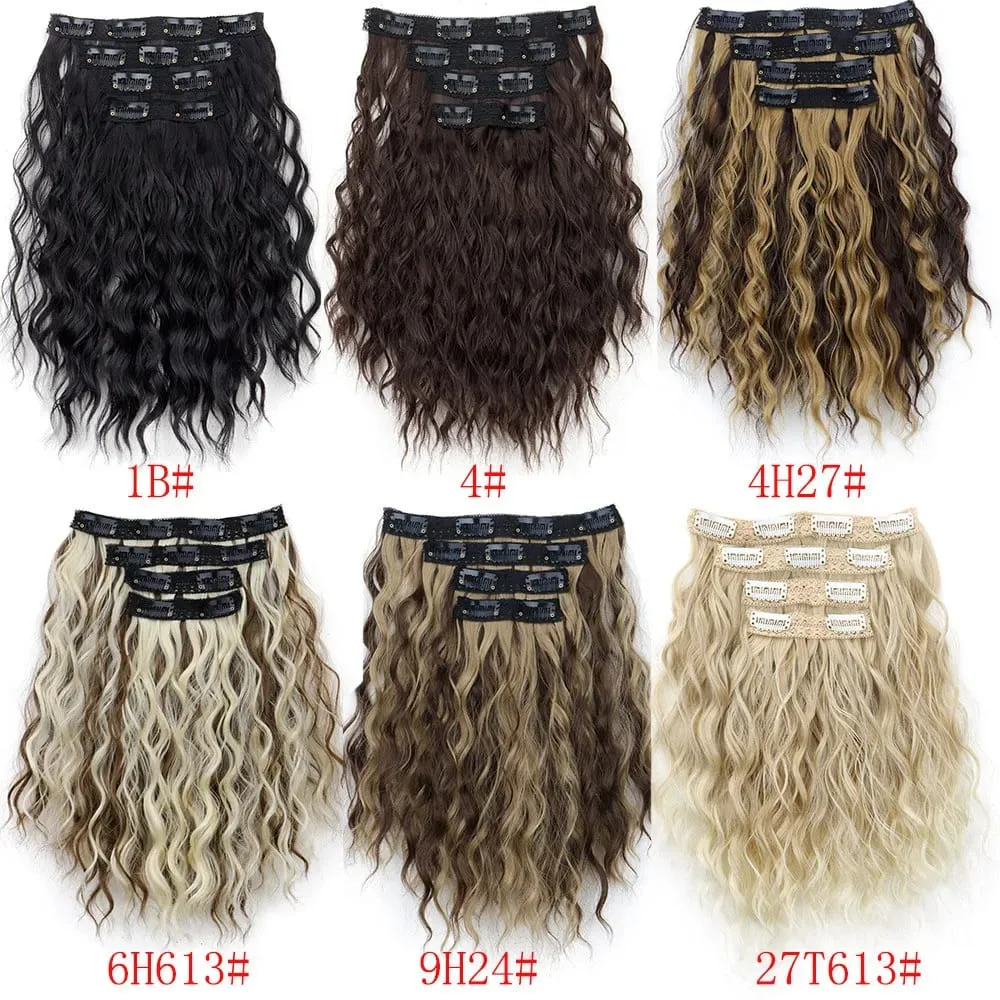4 Pieces/Set Synthetic Clip In Hair Extensions Short Water Ripple Hair Pieces Soft Fluffy Curly Wig Fashion Hair Accessories — image 5