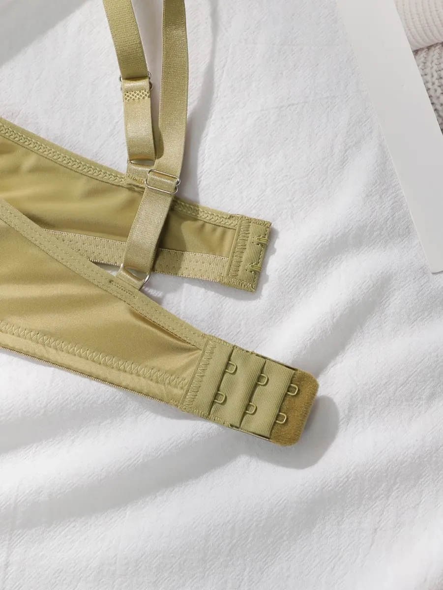 Damer Satin Glansig BH Trosset Bygel Tunn Cup 2 delar Damunderkläder Set Justerbara remmar Enfärgad Dagliga intima underkläder — image 5