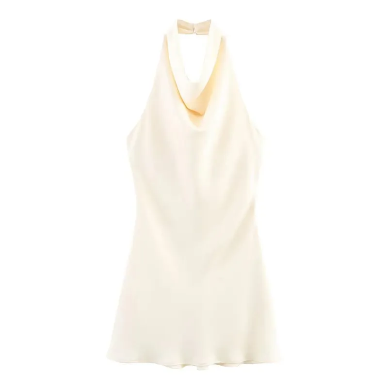 2025 Summer New Pambabaeng Damit Simpleng Ugali Fashionable At Sexy Backless Silk Satin Texture Hanging Neck Dress — image 7