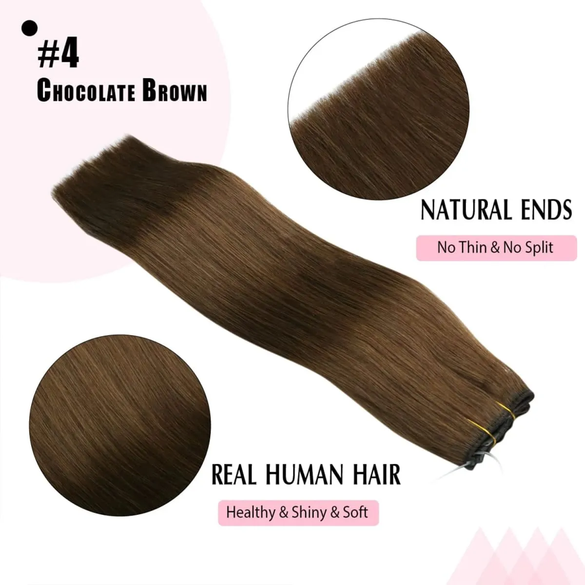 Invisible Halo Hair Extensions Real Human Hair Fish Wire Adjustable Band Secret Clip-in Extension for Women Chocolate Brown — image 2
