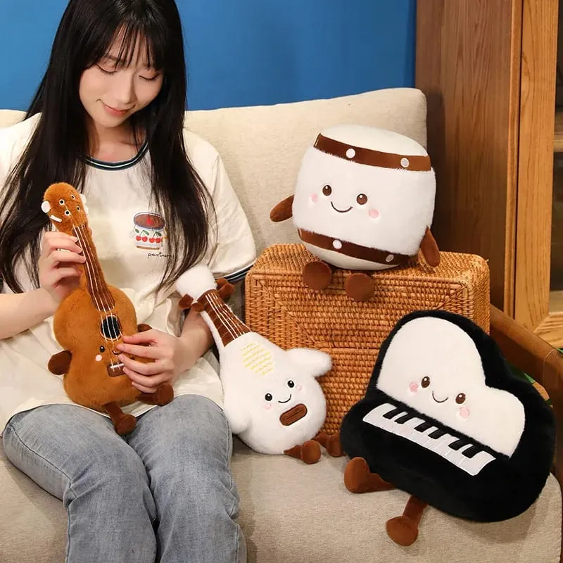 New Musical Instrument Doll Piano Pipa Pillow Cushion Brown Guitar Drum Plush Toy Cute Kawaii Birthday Gift Children Home Decor — image 5