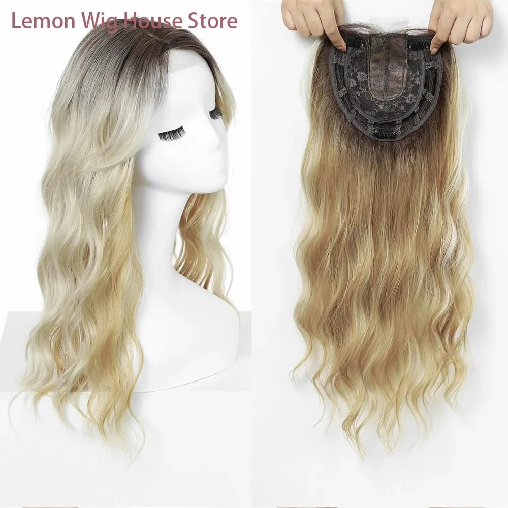 20 Inch Synthetic Long Wave Hair Topper Lace Base Hairpiece Clip on Top Hair for Women Cover Thinning Hair Breathable Wig Piece — image 10