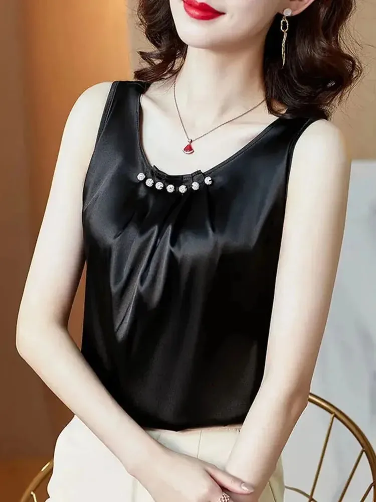 Ice Silk Women Summer Tanks Camis Vest Fashion Casual Sleeveless Ladies Street Tanks Tops Tees Hotsweet — image 6