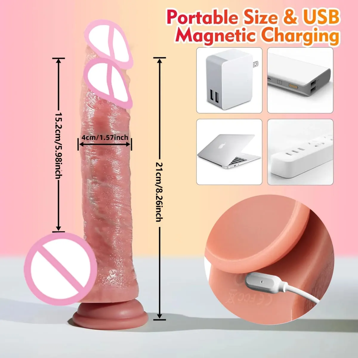 Realistic Thrusting Dildo Vibrator Adult Sex Toys for Women Silicone 8 inch Suction Cup Penis Anal G-spot Stimulator Couple Play — image 6