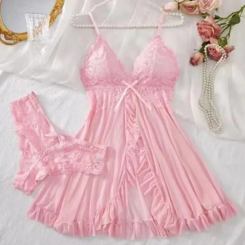 A Set Of Woman Underwear Nightgown Thong Sets Plus Size Suspender Lace Lingerie Sexy Accessories Erotic Bra Nightdress