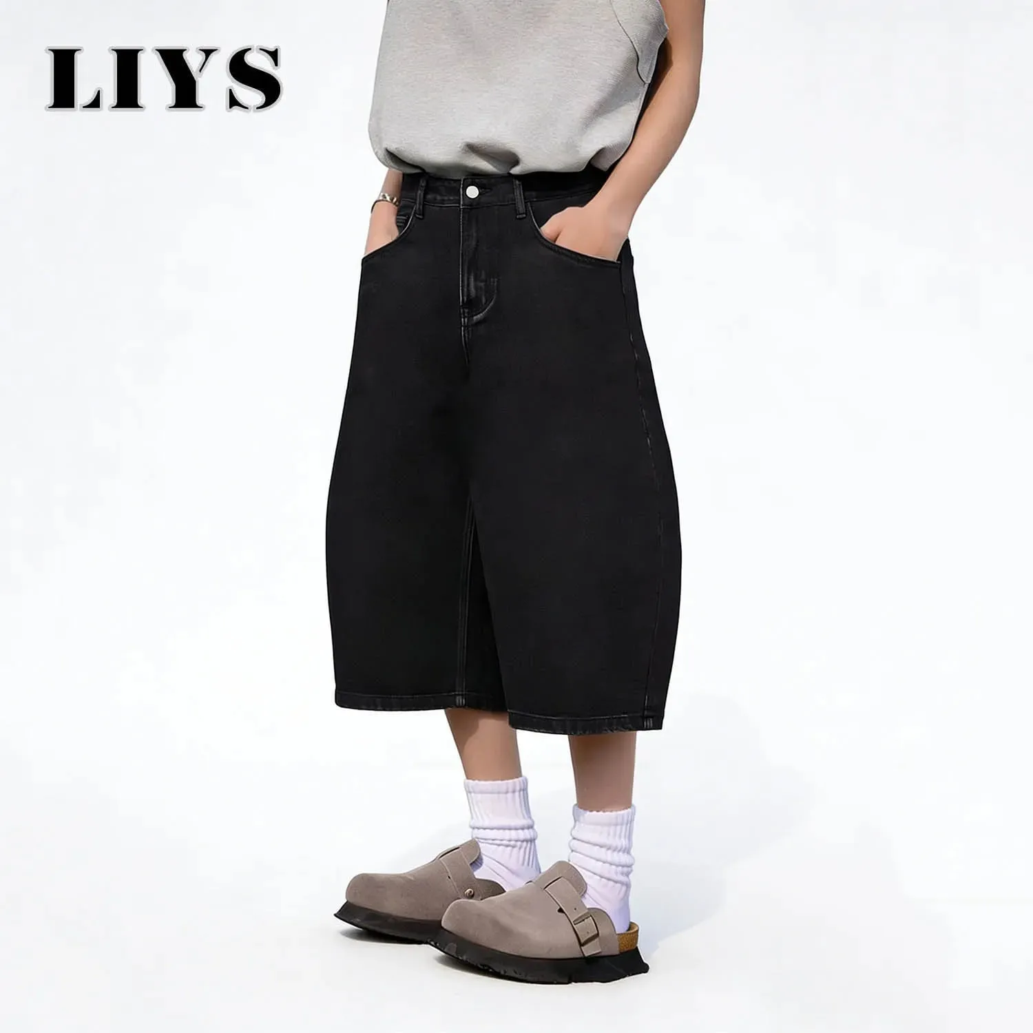 Summer American Style Retro Black Ultra Baggy Machete Wide Leg Denim Shorts Fashion Men's Women's Daily Jeans Capris Jeans — image 3