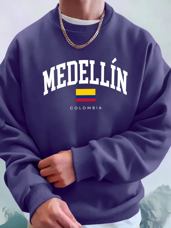 Medellin Colombia Letter And Flag Printed Men'S Hoodies Comfortable Fleece Sweatshirts Soft Fashion Tops Street Warm Clothes — image 13