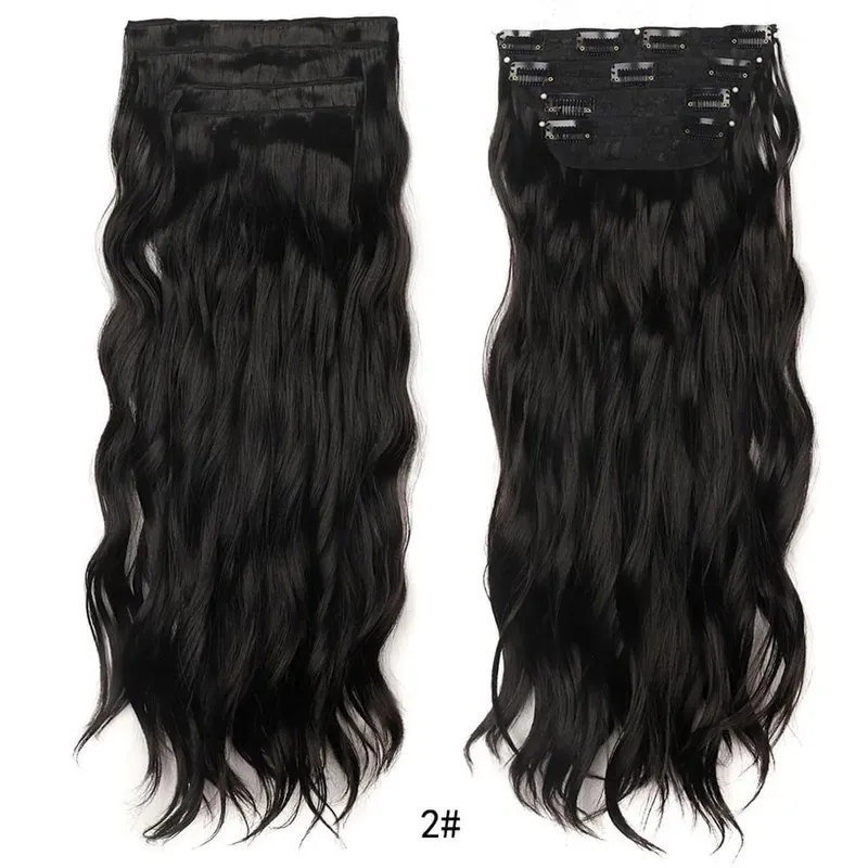 Jeedou Clip in Hair Extensions 4Piece/Set Synthetic Long Wavy Thick Hair Bouncy Curly Full Head Hairpiece Natural Looking